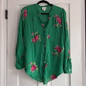 Green embroidered Floral Women's Top